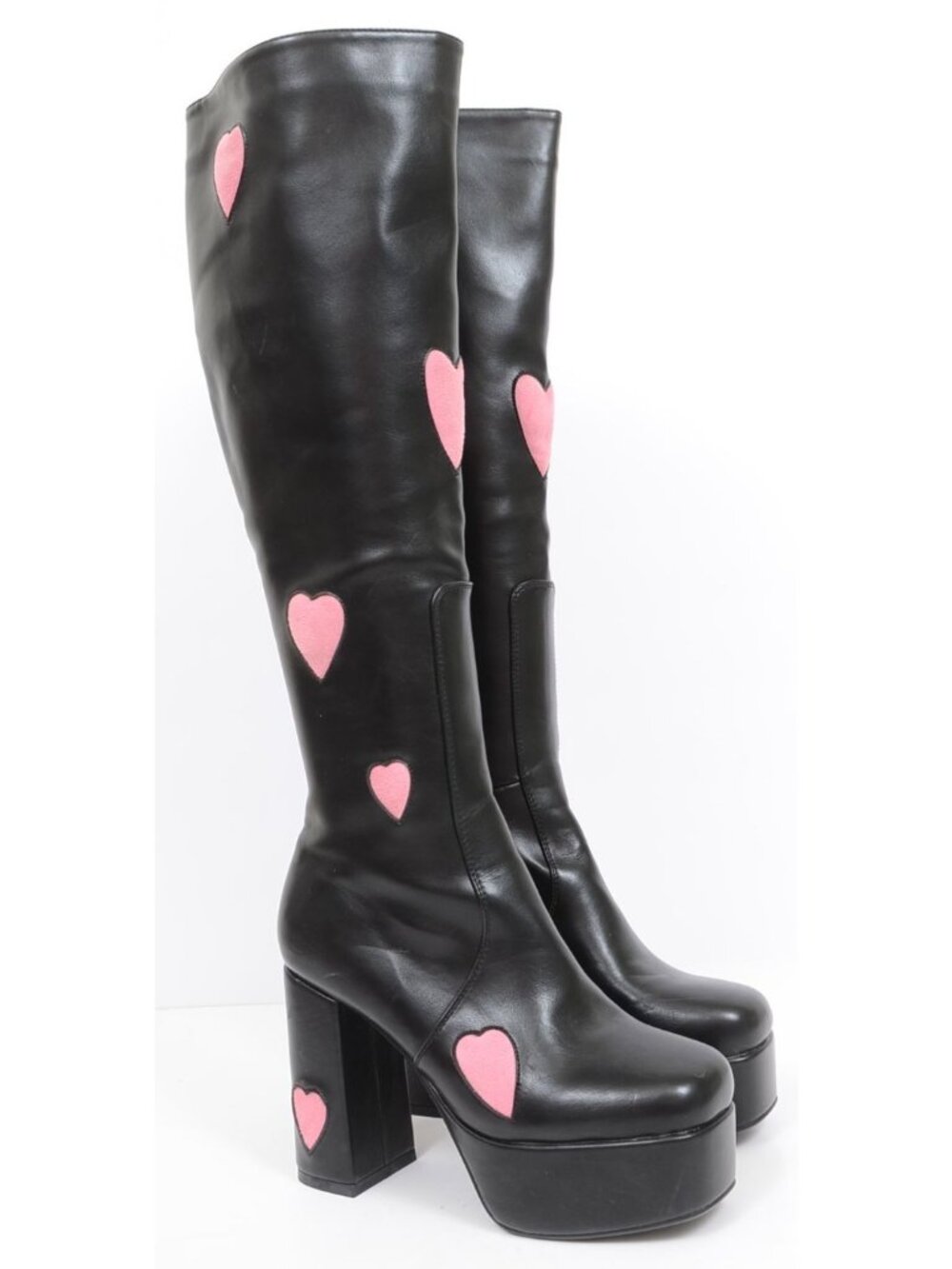 Lamoda Black Knee High Pink Heart Platform Boots Size UK 4 US 6 Vegan Leather - Picture 3 of 9